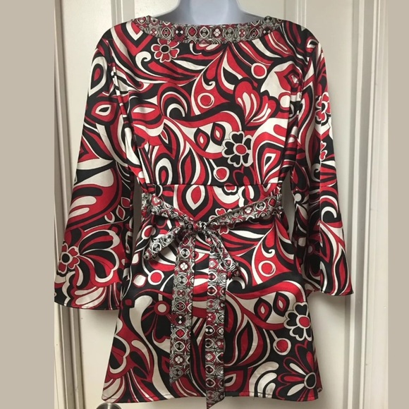 Notations Red Bell Sleeve Adjustable Tunic Top M - Picture 4 of 8